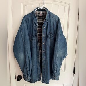 Harley Davidson Lone Wolf Shirt Jacket Mens XLT Flannel Lined Denim Snap